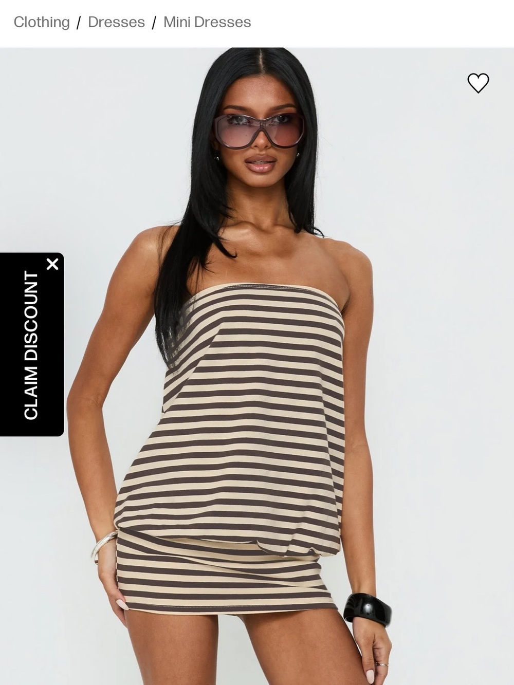 Princess Polly Beige and Brown Striped Strapless Mini Dress